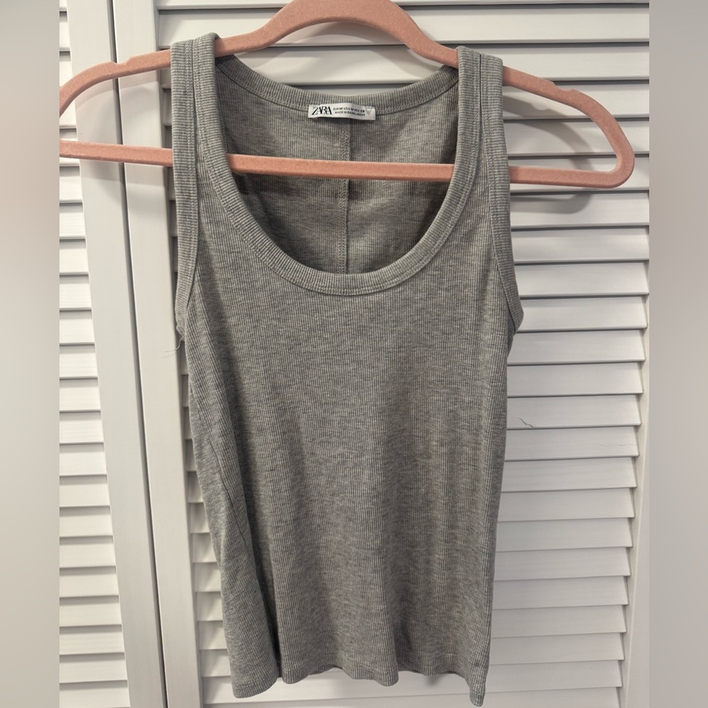 Zara Light Gray Ribbed Knit Top